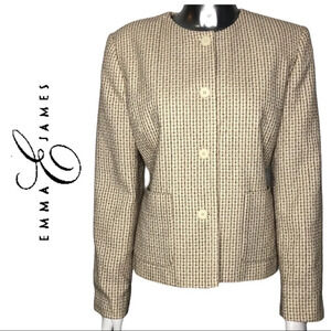 Emma James Tweed Lined Button  Front Blazer Cream Size Medium